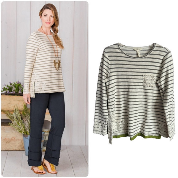 Matilda Jane 100% Cotton Stripe Long Sleeve Sweater Shirt Lace Detail Medium - Picture 1 of 7